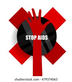 Aids Awareness. World Aids Day concept with red ribbon. Vector illustration.