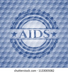 AIDS blue emblem with geometric pattern.