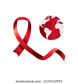 aids day awareness ribbon with planet earth vector illustration design