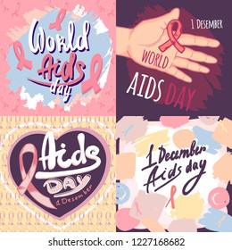AIDS day banner set. Hand drawn set illustration of AIDS day vector banner for web design