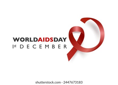 AIDS Day Concept with Aids Awareness Red Silk Ribbon. World AIDS Awareness Red Ribbon on White Background. 1st December Banner. Vector Illustration