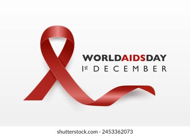 AIDS Day Concept with Aids Awareness Red Silk Ribbon. World AIDS Awareness Red Ribbon on White Background. 1st December Banner. Vector Illustration