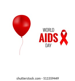 Aids day concept. World aids day. Aids awareness realistic red ribbon and balloon
