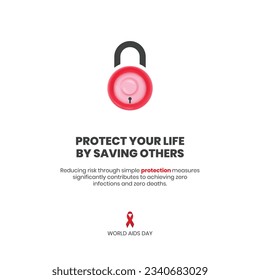 AIDS Day creative design for social media and Banner. HIV Aids awareness campaign. A creative advertising design. A lock has been made by condom to the concept of protection. 