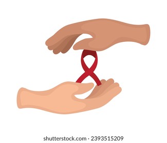 mano de los días de ayuda con vector de cinta roja aislado