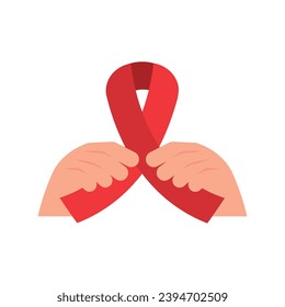 aids day hands with red ribbon vector isolated