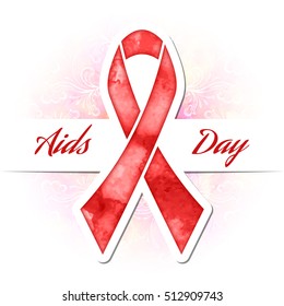 Aids day red ribbon grunge icon, vector illustration