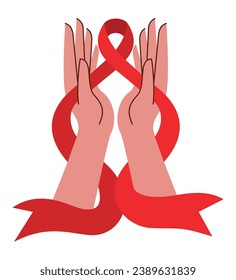 aids day ribbon with hands protecting