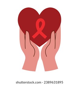 aids day ribbon in heart with hands icon