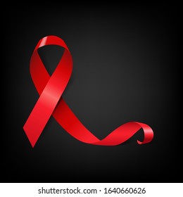 Aids Day Symbol Red Ribbon Black Background With Gradient Mesh, Vector Illustration