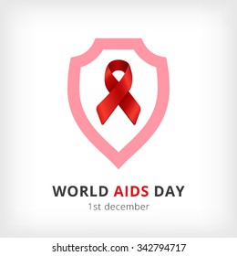 aids flat vector symbol icon tape red volumetric ribbon illustration with text