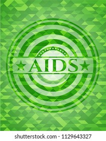 AIDS green emblem with triangle mosaic background