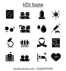 AIDS ,HIV icon set in glyph style