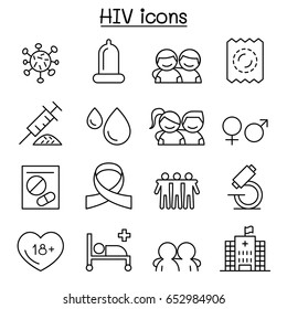 AIDS ,HIV Icon Set In Thin Line Style
