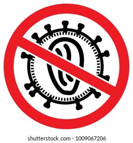 El virus VIH SIDA detrás del signo rojo prohibido. Ilustración vectorial lineal con trazo editable