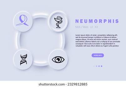 Icono de línea de ayuda. Pruebas, infección, vih, leucocitos, inmunidad, ojo, adn. Estilo del neomorfismo. Icono de línea de vector