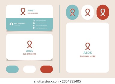 Diseño del logotipo del SIDA con un lema editable. Libro de promoción de marca y plantilla de tarjeta de visita.