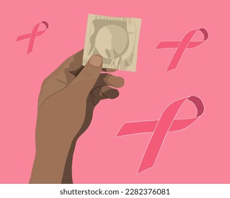 AIDS protection vector isolated illustration. A hand holds a condom. AIDS symbol. World AIDS Day.