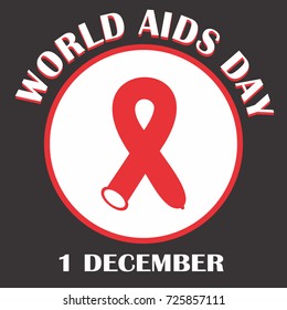 Aids Red Ribbon with condom. World Aids Day concept
