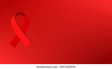 Aids red ribbon. red gradien background, World aids day vector isolated symbol. Illustration of red ribbon, aids health day campaign