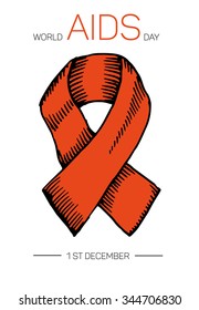 Aids red ribbon. World AIDS day. Hand drawn vector illustration