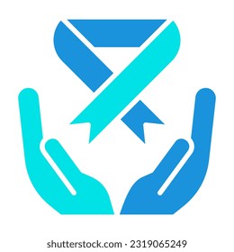 aids ribbon with Hand Blue Icon Button Logo Community Design