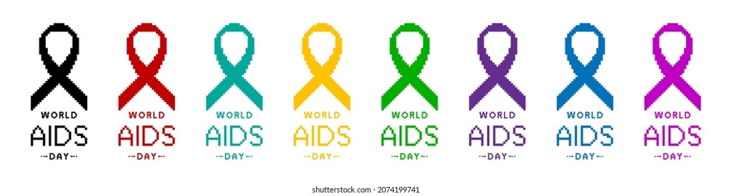 AIDS, ribbon icon in the form of a ribbon. World AIDS Day, December 1. Set of icons in different colors. 