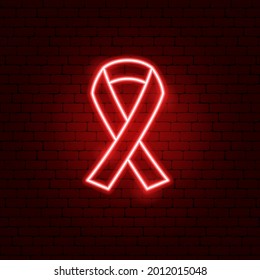 Aids Ribbon Neon Sign. Vector Illustration of Health Promotion.