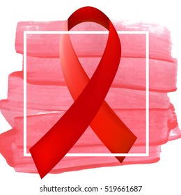 AIDS ribbon with red brush on background. Vector illustration.