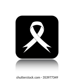 AIDS ribbon vector icon on black button with reflection