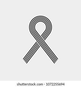 AIDS symbol icon. Simple multiline vector design element. Contour line black pictogram on white background. Vector illustration.