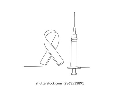 An AIDS tape and medical syringe. World AIDS day one-line drawing