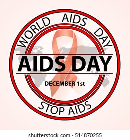 AIDS - vector badges. Logo icons. World Aids day grunge rubber stamp, vector illustration. World Aids Day concept with red aids awareness ribbon and globe, can be used as badge, sticker or label.