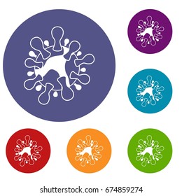 AIDS virus icons set in flat circle reb, blue and green color for web