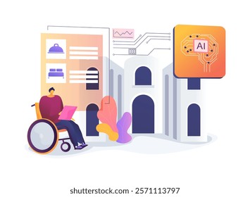 AI-Enhanced Accessibility Services abstract concept vector illustration. Hospitality. Make accommodations more inclusive, offer specialized services. AI Technology. abstract metaphor.