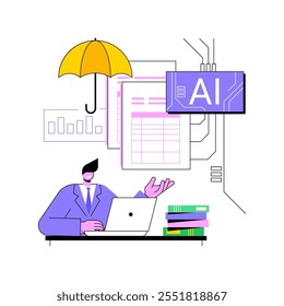 AI-Enhanced Actuarial Science abstract concept vector illustration. Insurance. Risk assessment, calculations and predictions with advanced AI models. AI Technology. abstract metaphor.