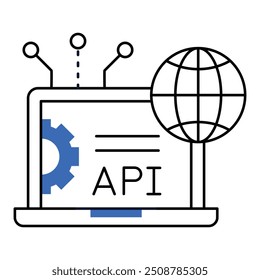 AI-Enhanced API Development Icon Design. Represents Efficiency, Data Management, Security, Modern Interface. Vector icon with editable Stroke.