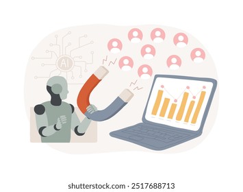 AI-Enhanced Automated Customer Engagement abstract concept vector illustration. Marketing and Advertising. Customer interactions with chatbots and social media. AI Technology. abstract metaphor.