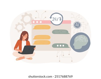 AI-Enhanced Chatbots for Customer Support abstract concept vector illustration. Customer Service. Round-the-clock customer assistance, reduce time and workload. AI Technology. abstract metaphor.
