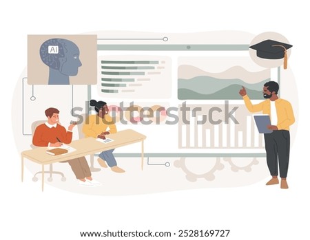 AI-Enhanced Classroom Management abstract concept vector illustration. Education. Monitor student engagement and behavior. AI-powered modern classroom. AI Technology. abstract metaphor.