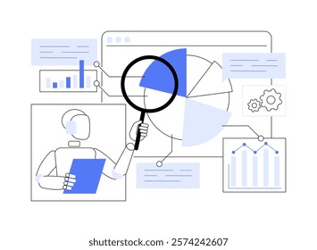 AI-Enhanced Competitive Analysis abstract concept vector illustration. AI analyzing competitor strategies, providing insights, improving market positioning abstract metaphor.