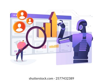 AI-Enhanced Competitive Analysis abstract concept vector illustration. AI analyzing competitor strategies, providing insights, improving market positioning abstract metaphor.