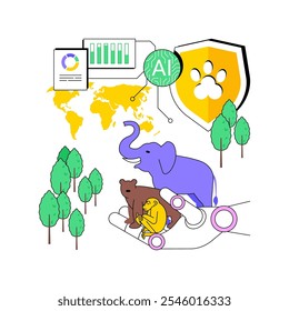 AI-Enhanced Conservation Efforts abstract concept vector illustration. Environmental Management. Support wildlife, habitat conservation, AI predictive models and monitoring. abstract metaphor.