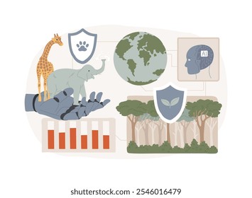 AI-Enhanced Conservation Efforts abstract concept vector illustration. Environmental Management. Support wildlife, habitat conservation, AI predictive models and monitoring. abstract metaphor.