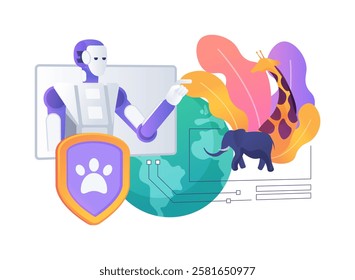 AI-Enhanced Conservation Efforts abstract concept vector illustration. Environmental Management. Support wildlife, habitat conservation, AI predictive models and monitoring. abstract metaphor.