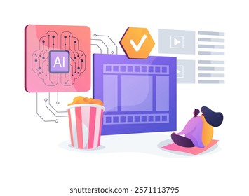 AI-Enhanced Content Recommendation abstract concept vector illustration. Entertainment. Movies, music, and games based on guest preferences and viewing history. AI Technology. abstract metaphor.