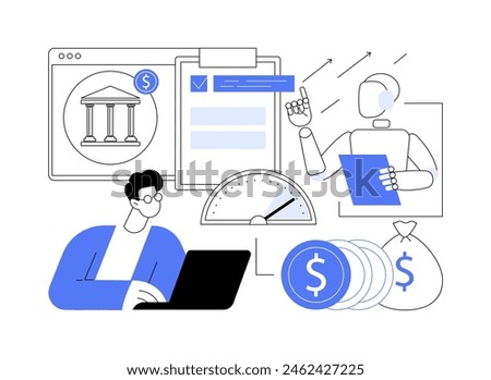 AI-Enhanced Credit Scoring abstract concept vector illustration. Personal Finance. Improve credit score with AI recommendations, responsible financial behavior. AI Technology. abstract metaphor.