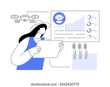 AI-Enhanced Crop Monitoring abstract concept vector illustration. Agriculture. Monitor crop health and growth with AI analysis of satellite and drone imagery. AI Technology. abstract metaphor.