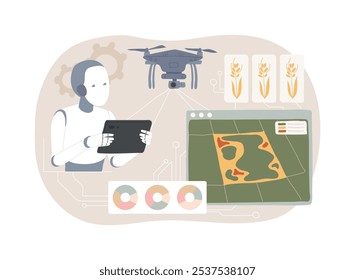 AI-Enhanced Crop Monitoring abstract concept vector illustration. Agriculture. Monitor crop health and growth with AI analysis of satellite and drone imagery. AI Technology. abstract metaphor.