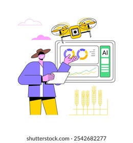 AI-Enhanced Crop Monitoring abstract concept vector illustration. Agriculture. Monitor crop health and growth with AI analysis of satellite and drone imagery. AI Technology. abstract metaphor.